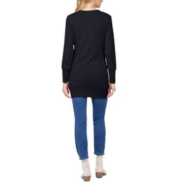 MEROKEETY Women's 2024 Fall Long Sleeve Snap Button Down Solid Color Knit Ribbed Neckline Cardigans Black