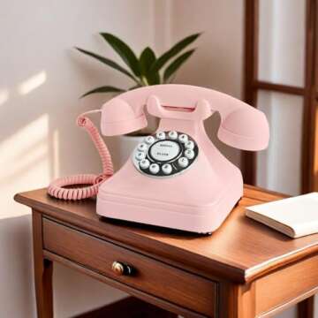 TelPal Corded Pink Retro Landline Home Phone, Basic Pink Decorative Analog Telephone Set, Senior Pho...