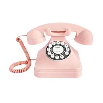 TelPal Corded Pink Retro Landline Phone for Home