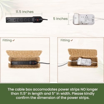 Cantalop Handmade Cable Management Box, Durable Rattan Cable Organizer, 2 Open Slots Cords Hider Box, Under Desk Cord Organizer for TV Wires Computer Router USB Hub & Power Strip, Patent Pending