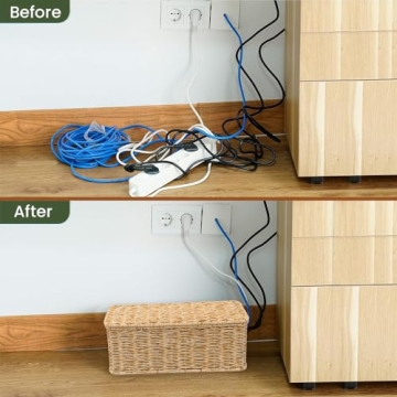 Cantalop Handmade Cable Management Box, Durable Rattan Cable Organizer, 2 Open Slots Cords Hider Box, Under Desk Cord Organizer for TV Wires Computer Router USB Hub & Power Strip, Patent Pending