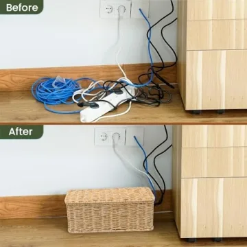 Cantalop Handmade Cable Management Box, Durable Rattan Cable Organizer, 2 Open Slots Cords Hider Box, Under Desk Cord Organizer for TV Wires Computer Router USB Hub & Power Strip, Patent Pending