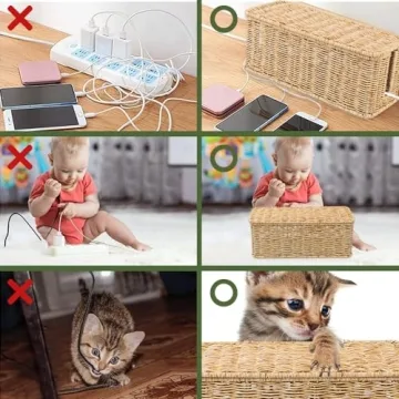 Cantalop Handmade Cable Management Box, Durable Rattan Cable Organizer, 2 Open Slots Cords Hider Box, Under Desk Cord Organizer for TV Wires Computer Router USB Hub & Power Strip, Patent Pending