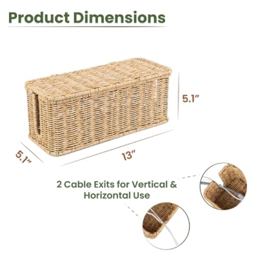 Cantalop Handmade Cable Management Box, Durable Rattan Cable Organizer, 2 Open Slots Cords Hider Box, Under Desk Cord Organizer for TV Wires Computer Router USB Hub & Power Strip, Patent Pending