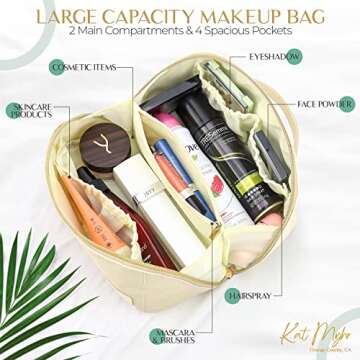 Kat Myhr Large Capacity Travel Cosmetic Bag - Waterproof Travel Makeup Bag Organizer - Cosmetics Org...