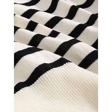 Floerns Women's Striped Print Short Sleeve Collar Neck Knitted Casual Tee Shirt Black and White S