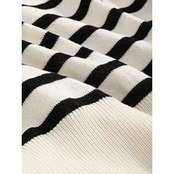 Floerns Women's Striped Print Short Sleeve Collar Neck Knitted Casual Tee Shirt Black and White S