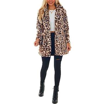 SeekMe Womens Faux Fur Coats Leopard Jackets Loose Warm Fall Winter Fluffy Jacket Outwear(1807-White...