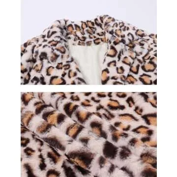 SeekMe Womens Faux Fur Coats Leopard Jackets Loose Warm Fall Winter Fluffy Jacket Outwear(1807-WhiteOrange-L-FY)