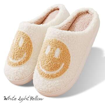 AIMINUO Women's Men's Retro Preppy Happy Face Slippers | Comfy Warm Plush Slip-On House Slipper for ...