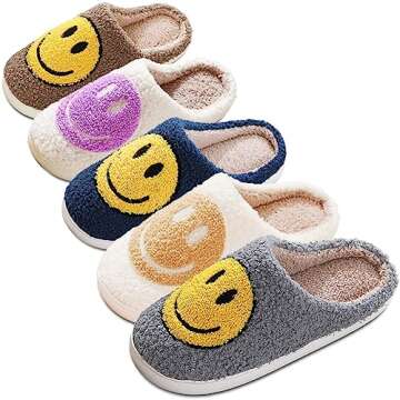 AIMINUO Happy Face Slippers - Comfy Plush Slip-On House Slippers