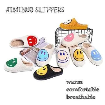 AIMINUO Happy Face Slippers - Comfy Plush Slip-On House Slippers