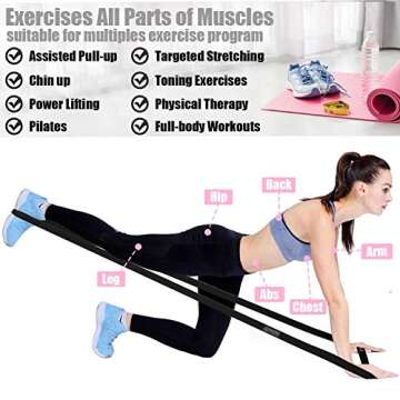 GAIYAH FITNESS Fabric Long Resistance Bands Set - Full Body Workout Bands Resistance for Women Pull Up Assistance Bands for Weight Training,Resistance Training, Physical Therapy,Home Workouts (Long Loop 3) Gray/Pink/Black