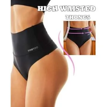FINETOO Women Underwear High Waisted Thongs Tummy Control Seamless Thongs Shapewear No Show Panties ...
