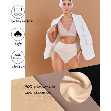 FINETOO Women Underwear High Waisted Thongs Tummy Control Seamless Thongs Shapewear No Show Panties 4 Pack S-3XL