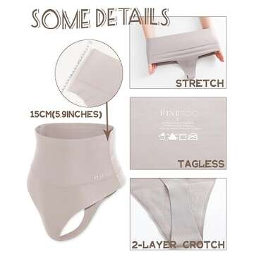 FINETOO Women Underwear High Waisted Thongs Tummy Control Seamless Thongs Shapewear No Show Panties 4 Pack S-3XL