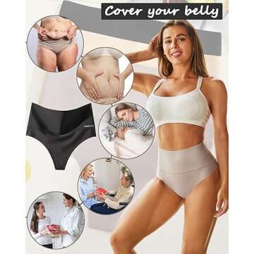 FINETOO Women Underwear High Waisted Thongs Tummy Control Seamless Thongs Shapewear No Show Panties 4 Pack S-3XL