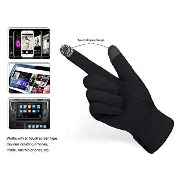 Knolee Women's Screen Gloves Warm Lined Thick Touch Warmer Winter Gloves,Black One Size