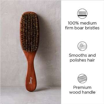 Diane Premium 100% Boar Bristle 7 Row Wave Brush for Men and Barbers, Medium-Firm Bristles for Thick...