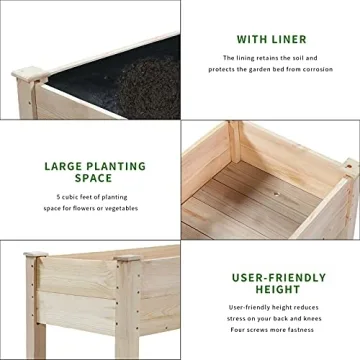 TMEE 4FT Raised Garden Bed with Legs for Easy Gardening