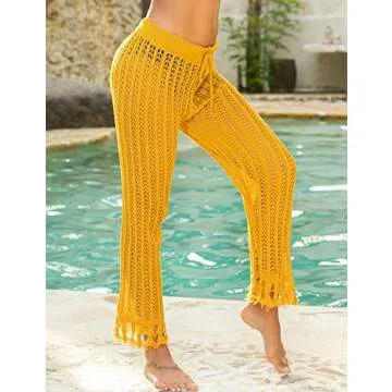 Kistore Women's Sexy Mesh Beach Pants - Cover-Up in Yellow