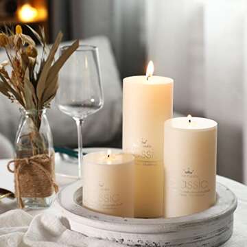 Sumind Set of 12 Poured Pillar Candles 3"x 4", 6", 8" Dripless Unscented Long Clean Burning Rustic Country Style for Wedding, Christmas, Home Decor, Relaxation, All Occasions(Ivory White)