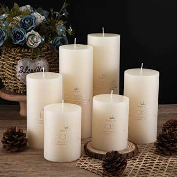 Sumind Set of 12 Poured Pillar Candles 3"x 4", 6", 8" Dripless Unscented Long Clean Burning Rustic Country Style for Wedding, Christmas, Home Decor, Relaxation, All Occasions(Ivory White)
