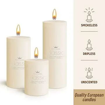 Sumind Set of 12 Poured Pillar Candles 3"x 4", 6", 8" Dripless Unscented Long Clean Burning Rustic Country Style for Wedding, Christmas, Home Decor, Relaxation, All Occasions(Ivory White)