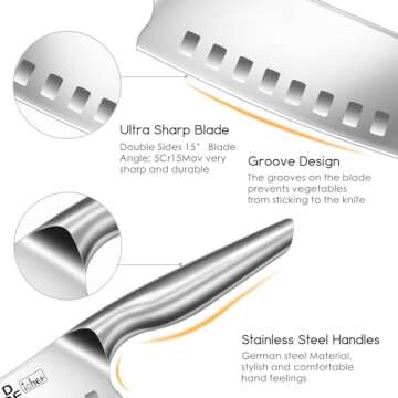 DDF iohEF Kitchen Knife, Chef's Knife In Japanese Stainless Steel Professional Santoku Cooking Knife, 7 Inch Non-slip Ultra Sharp Knife with Ergonomic Handle