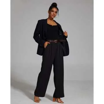 FUNYYZO Women's Wide Leg Pants High Elastic Waisted in The Back Business Work Trousers Long Straight Suit Pants
