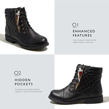 DailyShoes Women's Ankle Boots Combat Booties Low Heel Lace Up Zippered Pocket Thin Short Sexy Fashion Toe Zipper Party Dress Shoes Exclusive Credit Card Bootie Susan-01 Black Pu 5