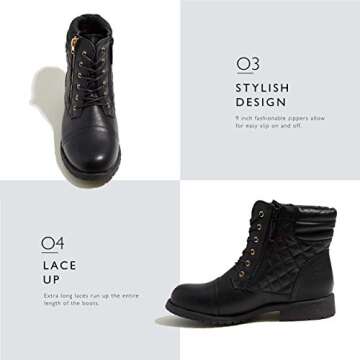 DailyShoes Women's Ankle Boots Combat Booties Low Heel Lace Up Zippered Pocket Thin Short Sexy Fashion Toe Zipper Party Dress Shoes Exclusive Credit Card Bootie Susan-01 Black Pu 5