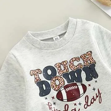 Kuriozud Newborn Baby Boy Girl Football Outfit Funny Letter Touchdown kinda day Sweatshirt Romper Long Sleeve Shirt Tops Fall Winter Clothes (Touchdown kinda day, 0-3 Months)