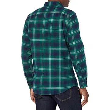 Amazon Essentials Men's Flannel Shirts Long Sleeve, Slim-Fit Button Down Plaid, Green Navy Plaid, X-Large