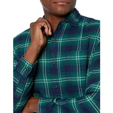 Amazon Essentials Men's Flannel Shirts Long Sleeve, Slim-Fit Button Down Plaid, Green Navy Plaid, X-Large