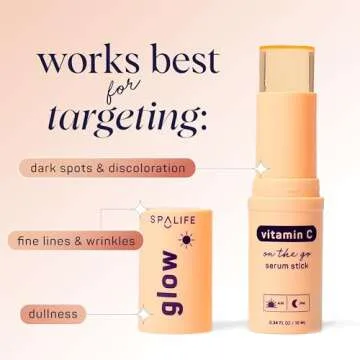 SpaLife Beauty Glow Vitamin C Serum Stick – Solid Face Serum for Dark Spots & Discoloration – Hydrating Balm for Radiant Skin – Travel-Friendly for Use On-the-Go – AM & PM Skincare Routine