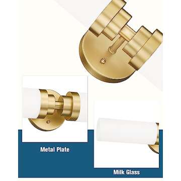 Emak Gold Vanity Lights for Mirror, 2 Light Bathroom Light Fixtures Over Mirror, Modern 22 Inch Wall Sconces with Milk Glass Shade for Bathroom, Bedroom, Hallway, VL085-GD-ML-2