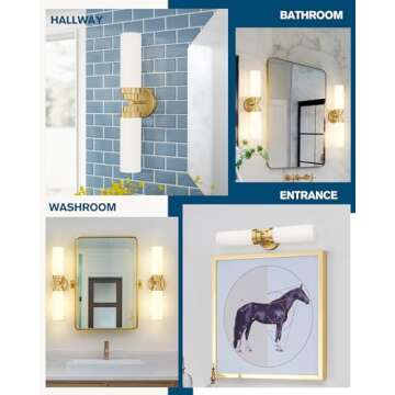 Emak Gold Vanity Lights for Mirror, 2 Light Bathroom Light Fixtures Over Mirror, Modern 22 Inch Wall Sconces with Milk Glass Shade for Bathroom, Bedroom, Hallway, VL085-GD-ML-2