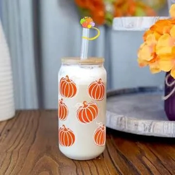 ANOTION Fall Coffee Cups - Fall Decor Pumpkin Mug Fall Coffee Mug Iced Coffee Cups Unique Autumn Decor Pumpkin Decorations Thanksgiving Tumbler Fall Wedding Tumbler Can Shaped Fall Cups - 18oz