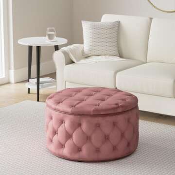 Christopher Knight Home Zelfa Velvet Ottoman - Blush - Luxe Seating 29.5"