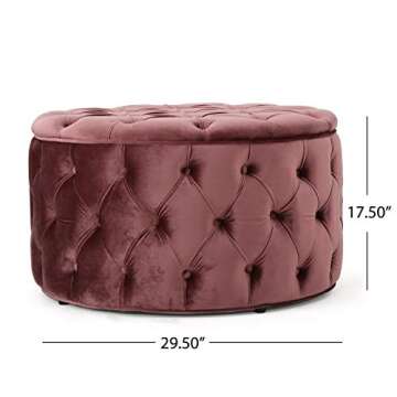 Christopher Knight Home Zelfa Velvet Ottoman in Blush - 29.5”