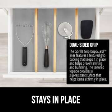 GORILLA GRIP DripGuard Drawer and Shelf Liner for Cabinet, Slip Resistant Non Adhesive Protection for Kitchen, BPA Free Smooth Surface Plastic Liners for Cabinets, Bathroom Drawers, 12x10, Gray