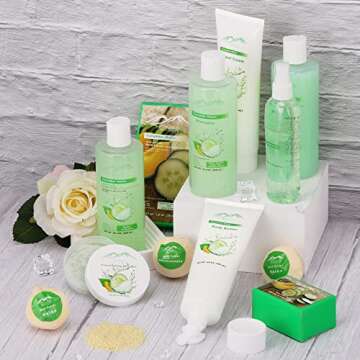 Mothers Day Gift Basket - Melon Cucumber Bed Bath and Body Gift Baskets for Mom & Wife! Relaxing Bath Gift Set Bubble Bath Basket Body Lotion Gift Set for Holiday Gift Baskets!