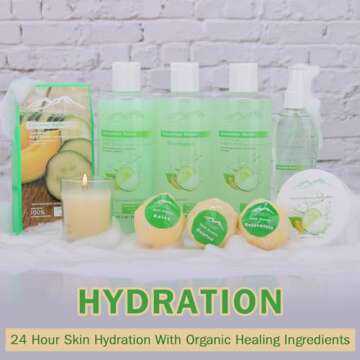 Mothers Day Gift Basket - Melon Cucumber Bed Bath and Body Gift Baskets for Mom & Wife! Relaxing Bath Gift Set Bubble Bath Basket Body Lotion Gift Set for Holiday Gift Baskets!