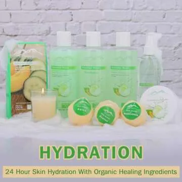 Mothers Day Gift Basket - Melon Cucumber Bed Bath and Body Gift Baskets for Mom & Wife! Relaxing Bath Gift Set Bubble Bath Basket Body Lotion Gift Set for Holiday Gift Baskets!