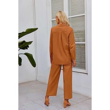 Zeagoo Women Linen Suit Two Piece Outfits Summer Beach Linen Shirt and Pants Set