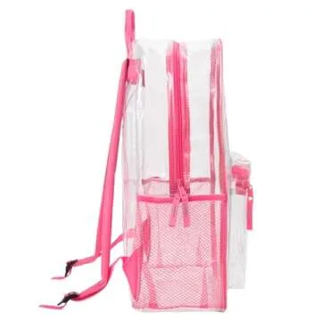 Clear Backpack Heavy Duty Transparent Bookbag for Kids, Boys, Girls, School, Travel, Stadium Approved (Pink)