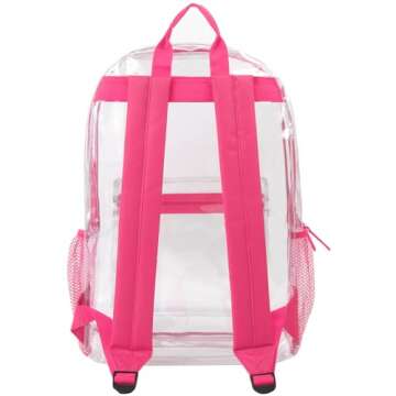 Clear Backpack Heavy Duty Transparent Bookbag for Kids, Boys, Girls, School, Travel, Stadium Approved (Pink)