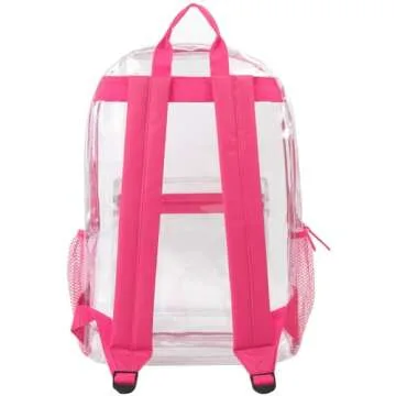 Clear Backpack Heavy Duty Transparent Bookbag for Kids, Boys, Girls, School, Travel, Stadium Approved (Pink)