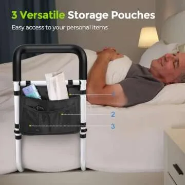 AUVON Bed Rails for Elderly Adults Safety, Adjustable Bed Assist Rail with Double Crossbeam, Ultra-high Bed Support Bar with Storage-Pocket, Bed Guard Ensures Seniors Get in or Out of Bed Safely